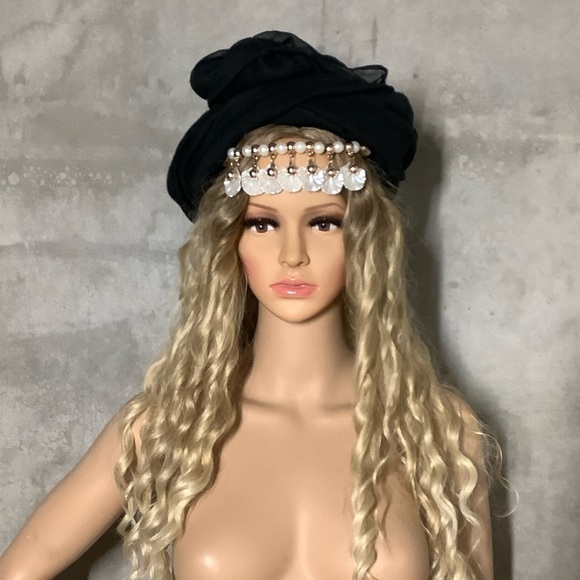 🌸 SCARF WRAP SHELL BEAD PEARL HEAD BOHO SHAWL MULTIPURPOSE BLACK BEADS INDIA - Picture 10 of 10